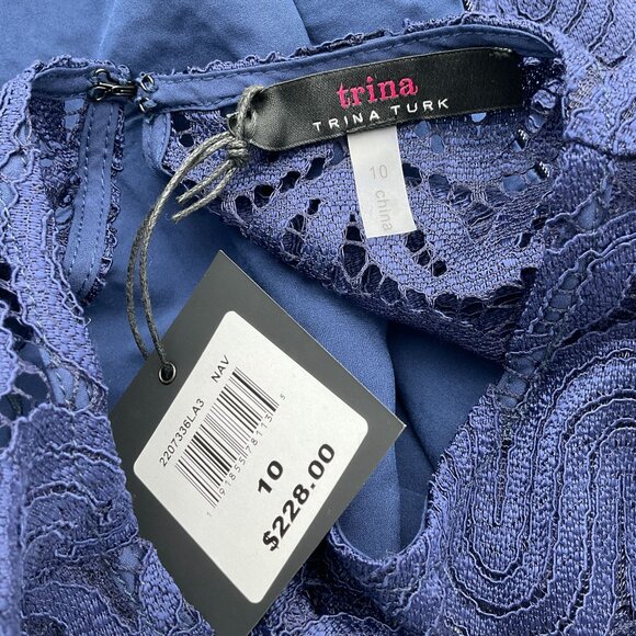 Trina Turk Mai Tai Navy Lace Flutter Sleeve Mini Dress Size 10 NWT - Picture 7 of 9